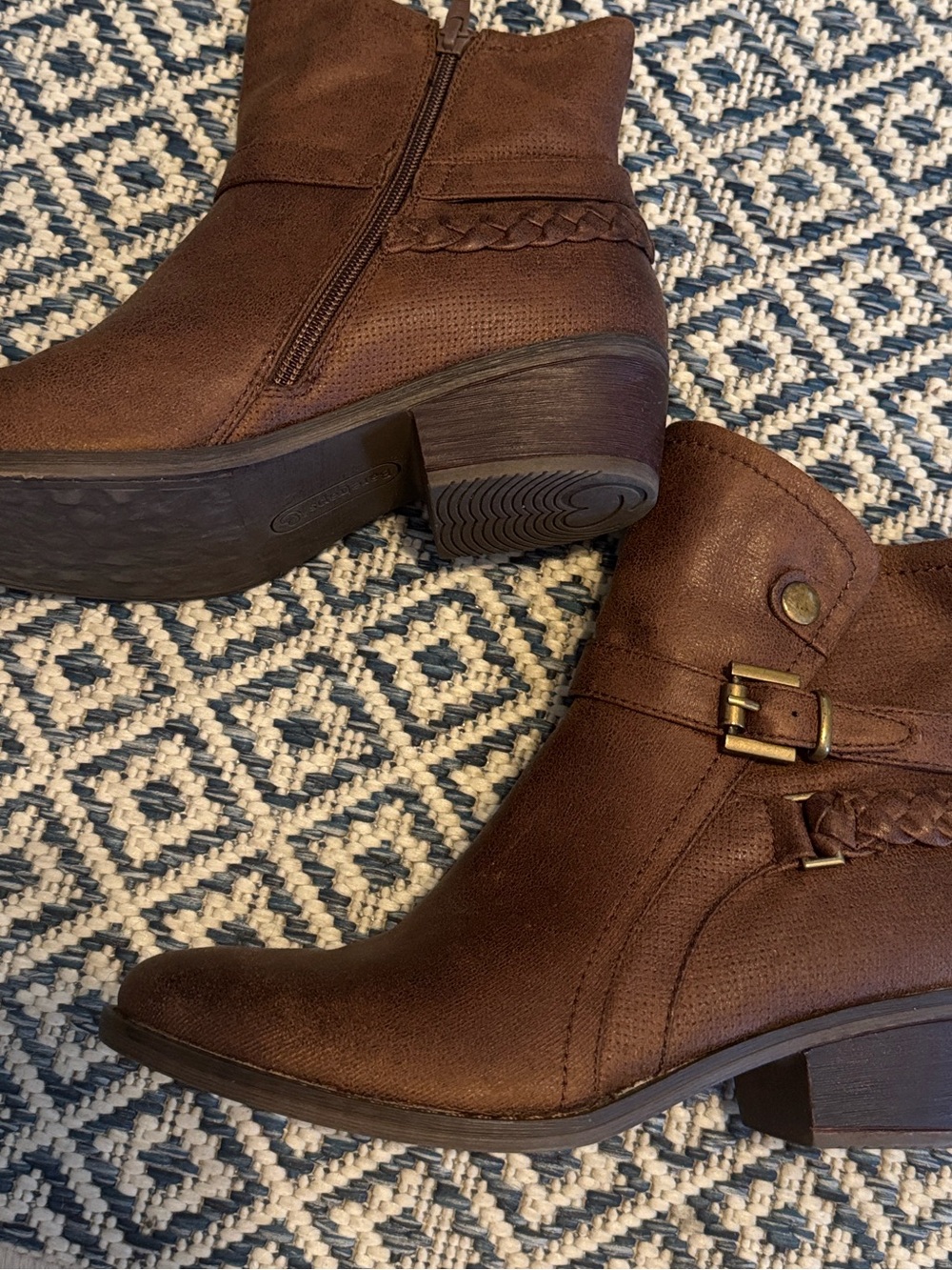 BareTraps Chocolate Brown Braided Strap Ankle Boots